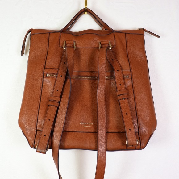 COLE HAAN Grand Series Leather Convertible Backpack Tote Bag Cognac Brown - Picture 2 of 6